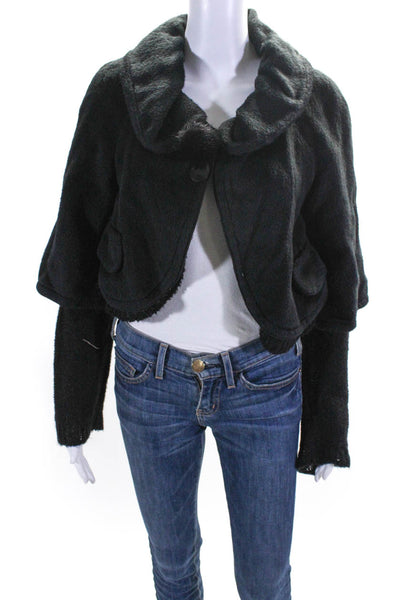 Hanii Y Womens Alpaca Layered Collar Long Sleeved Cardigan Sweater Black Size 40
