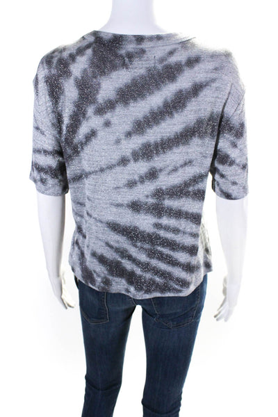 R+A Womens Metallic Tie-Dye Print Short Sleeve Round Neck Shirt Gray Size XS