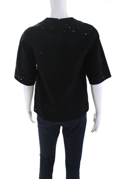 3.1 Phillip Lim Women's Round Neck Short Sleeves Embellish Blouse Black Size 2