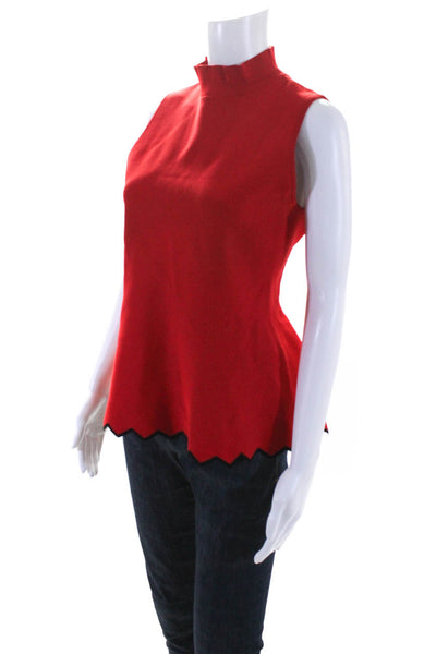 Proenza Schouler Womens Knit High Neck Sleeveless Scalloped Hem Blouse Red SizeM