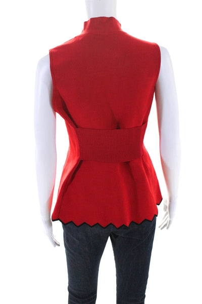 Proenza Schouler Womens Knit High Neck Sleeveless Scalloped Hem Blouse Red SizeM