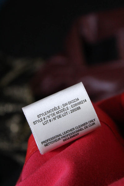 Helmut Lang Women's Elastic Waist Slit Hem Leather A-line Midi Skirt Red Size 4