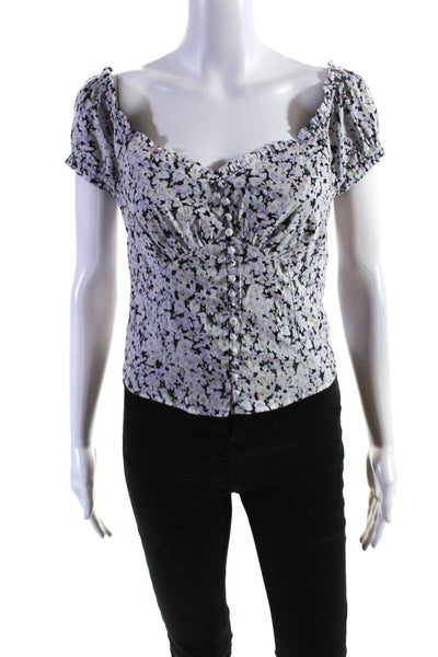 Heartloom Womens Cotton Floral Print Ruched Back Cropped Top Purple White Size M