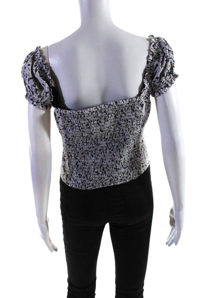 Heartloom Womens Cotton Floral Print Ruched Back Cropped Top Purple White Size M