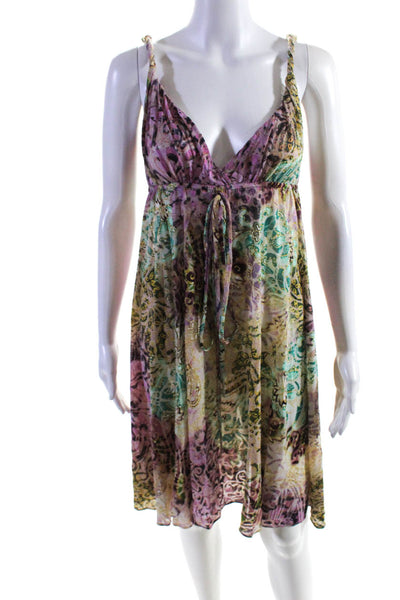 Searle Womens Abstract Print V-Neck Unlined Mini Sundress Multicolor Size 4