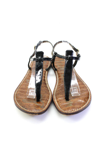 Sam Edelman Womens Vegan Leather Open Toe T-Strap Flat Sandals Black Size 7.5US