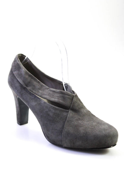 Eileen Fisher Womens Suede Elastic Cutout Platform High Heels Gray Size 9.5