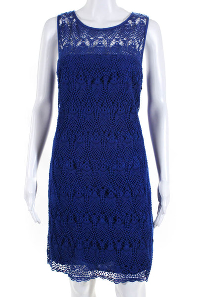 Trina Turk Women's Scoop Neck Sleeveless A-Line Crochet Midi Dress Blue Size 10