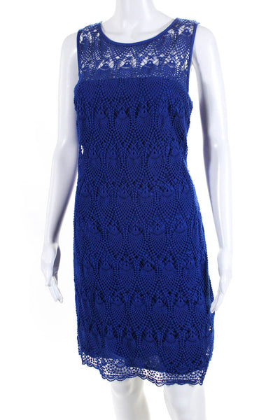 Trina Turk Women's Scoop Neck Sleeveless A-Line Crochet Midi Dress Blue Size 10