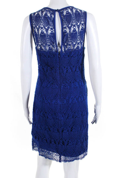 Trina Turk Women's Scoop Neck Sleeveless A-Line Crochet Midi Dress Blue Size 10