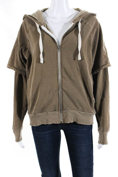 Electric & Rose Womens Full Zipper Hoodie Brown Cotton Size Extra Small
