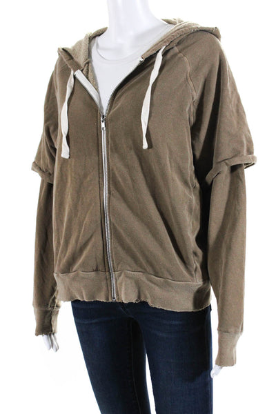 Electric & Rose Womens Full Zipper Hoodie Brown Cotton Size Extra Small