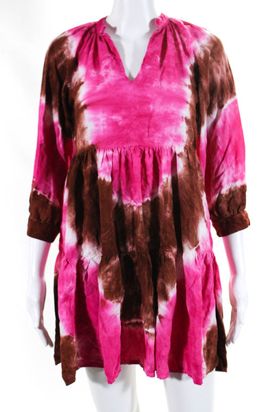 Area Stars  Womens Tie Dye Print A Line Dress Pink Brown Size Extra Small