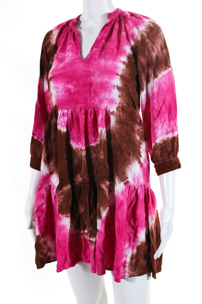 Area Stars  Womens Tie Dye Print A Line Dress Pink Brown Size Extra Small