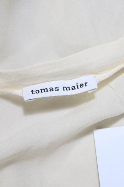 Tomas Maier Womens 100% Silk Elastic Long Sleeved Scoop Neck Blouse Cream Size 4