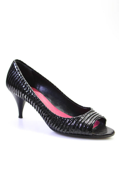 Miu Miu Women's Pleated Patent Leather Peep Toe Kitten Heels Black Size 8.5