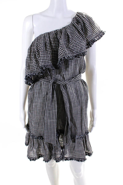 Zimmermann Women's One Shoulder Tiered Mini Dress Black Check Size 1