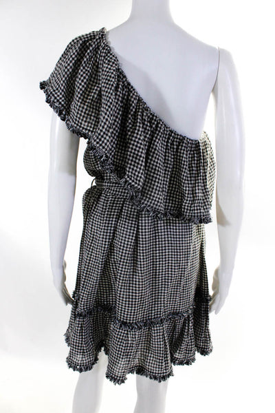 Zimmermann Women's One Shoulder Tiered Mini Dress Black Check Size 1