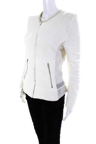 IRO Womens Woven Mesh Paneled Long Sleeved Zippered Pocket Jacket Cream Size 38