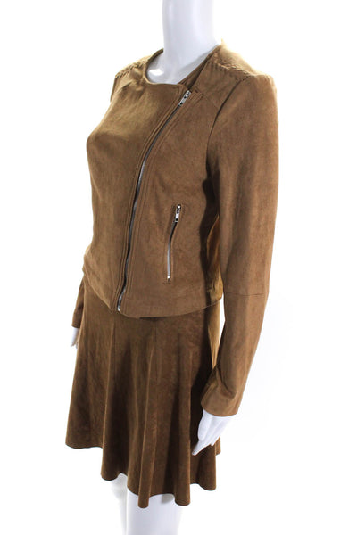 BB Dakota Womens Neck Long Sleeves Two Piece Skirt Set Suede Jacket Brown Size S