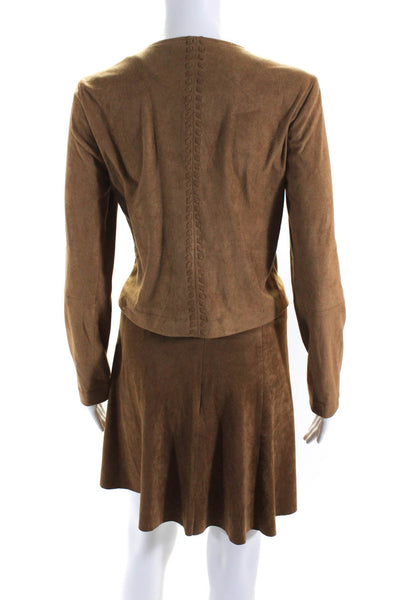 BB Dakota Womens Neck Long Sleeves Two Piece Skirt Set Suede Jacket Brown Size S