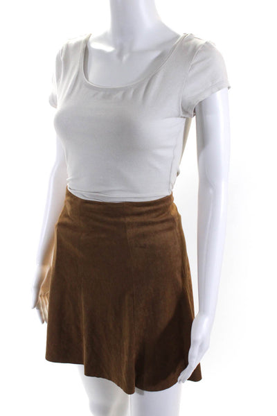 BB Dakota Womens Neck Long Sleeves Two Piece Skirt Set Suede Jacket Brown Size S