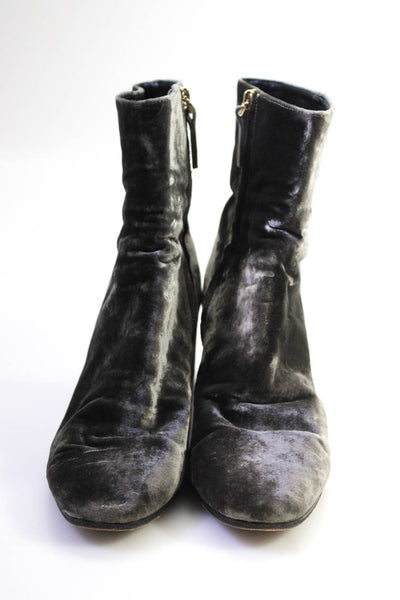 M.Gemi Womens Velvet Side Zip Block Heel Ankle Boots Silver Size 10.5US 40.5EU
