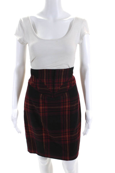 Arden B Women's Lined Plaid High Waist Hook Eye Pencil Skirt Red Size 8