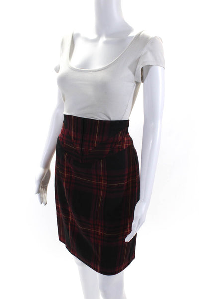 Arden B Women's Lined Plaid High Waist Hook Eye Pencil Skirt Red Size 8