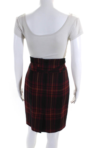 Arden B Women's Lined Plaid High Waist Hook Eye Pencil Skirt Red Size 8