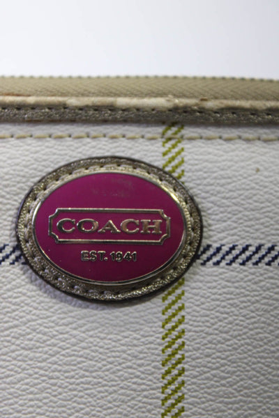 Coach Women's Leather Plaid Square Zip Wristlet Wallet White Size S