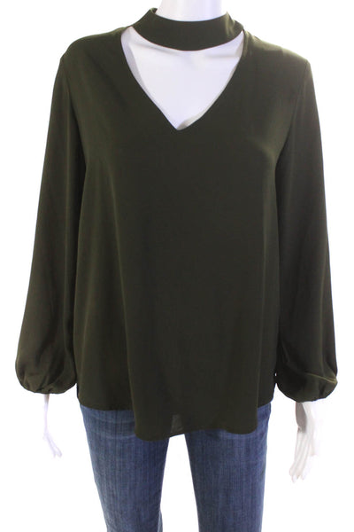 Veronica M Women's Long Sleeve V-Neck Cutout Curved Hem Blouse Green Size S