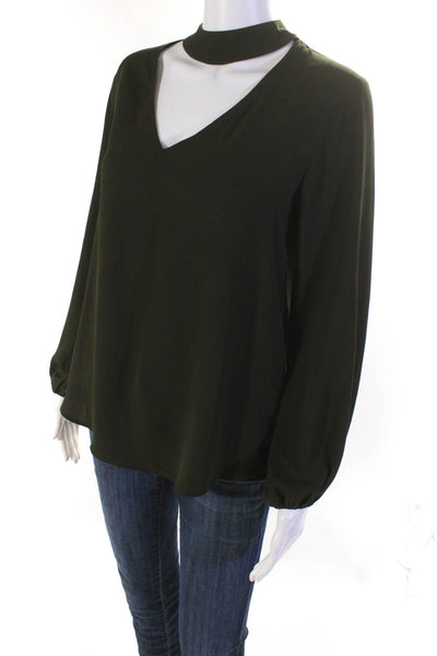 Veronica M Women's Long Sleeve V-Neck Cutout Curved Hem Blouse Green Size S