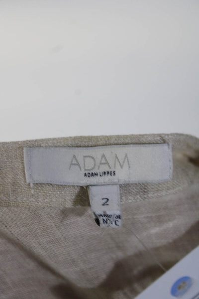 Adam Womens Hook & Eye Textured Cuffed Sleeve Pullover V-Neck Top Beige Size 2