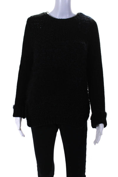 Helmut Lang Womens Knitted Woven Long Sleeve Textured Sweater Navy Size S