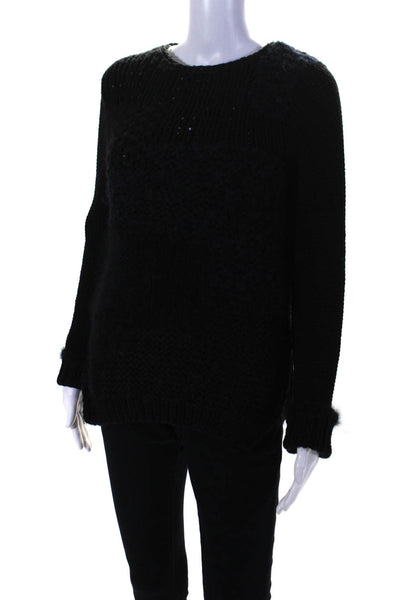 Helmut Lang Womens Knitted Woven Long Sleeve Textured Sweater Navy Size S