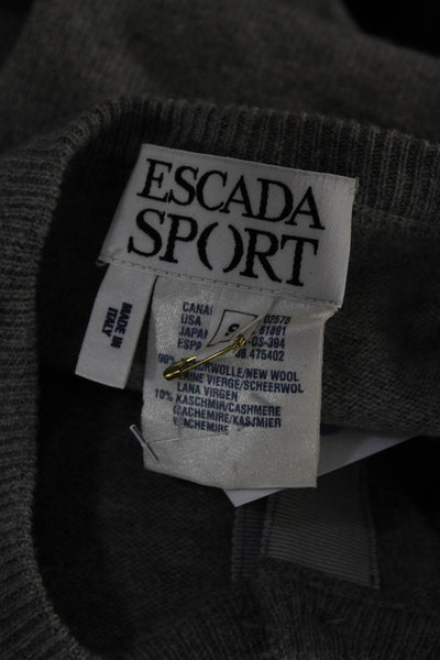 Escada Sport Womens Button Front Crew Neck Cardigan Sweater Gray Wool Small