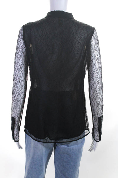 ICB Womens Textured Lace Layered Buttoned Long Sleeve Blouse Top Black Size 4