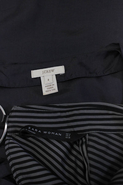 Zara J Crew Womens Striped Ruffled Round Accent Button Tops Black Size S 4 Lot 2