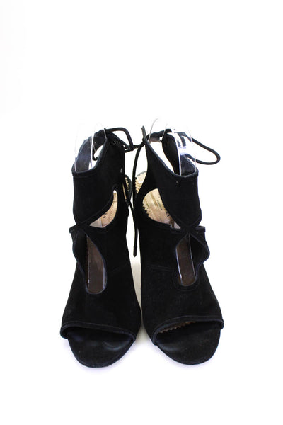 Aquazzura Womens Suede Cut Out "Sexy Thing" Stiletto Sandals Black Size 8US 38EU