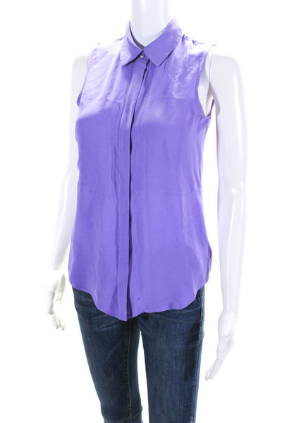 Theory Womens Silk Woven Sleeveless Collared Button-Up Blouse Top Purple Size S