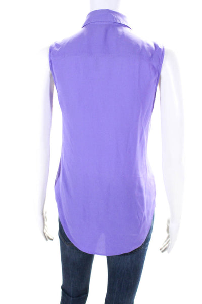 Theory Womens Silk Woven Sleeveless Collared Button-Up Blouse Top Purple Size S