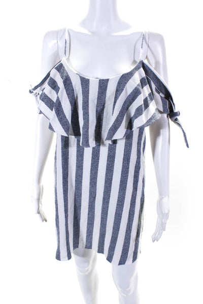 Misa Womens Cotton Woven Striped Ruffled Cold Shoulder Mini Dress White Size S