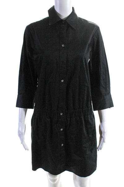 Chaiken Womens Buttoned Elastic Long Sleeve Button Down Shirt Dress Black Size 6
