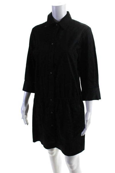 Chaiken Womens Buttoned Elastic Long Sleeve Button Down Shirt Dress Black Size 6