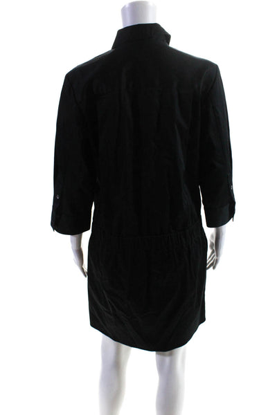 Chaiken Womens Buttoned Elastic Long Sleeve Button Down Shirt Dress Black Size 6