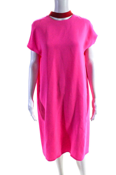 Lisa Perry Womens Collar Colorblock Short Sleeve Keyhole Shift Dress Pink Size S
