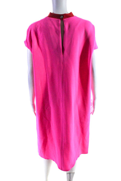 Lisa Perry Womens Collar Colorblock Short Sleeve Keyhole Shift Dress Pink Size S