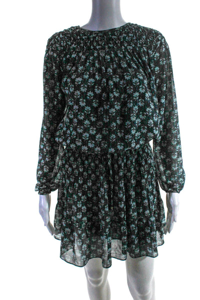 Michael Michael Kors Womens Floral Drawstring Long Sleeve Dress Blue Size XS