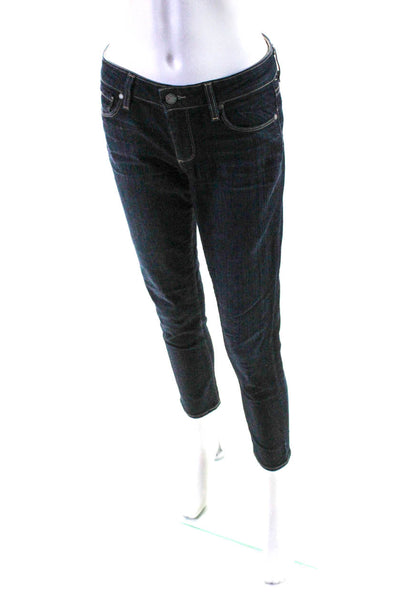 Paige Womens Cotton Buttoned Zip Dark Wash Skinny Leg Jeans Blue Size EUR28